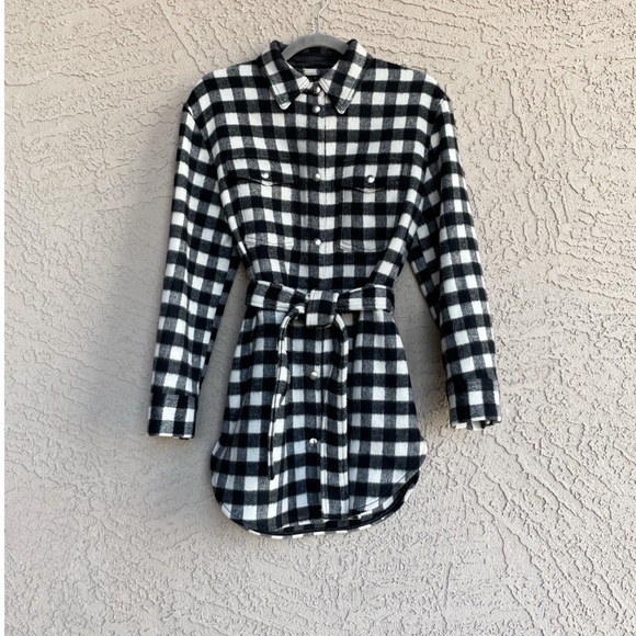 & OTHER STORIES NEW Black White Gingham Check Belted Italian Wool Shacket Jacket - Picture 14 of 17